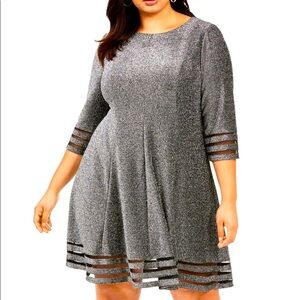 Women’s Formal Dress Cocktail Size 10P, 14P, 16W, 18W Silver Long Sleeve JHoward